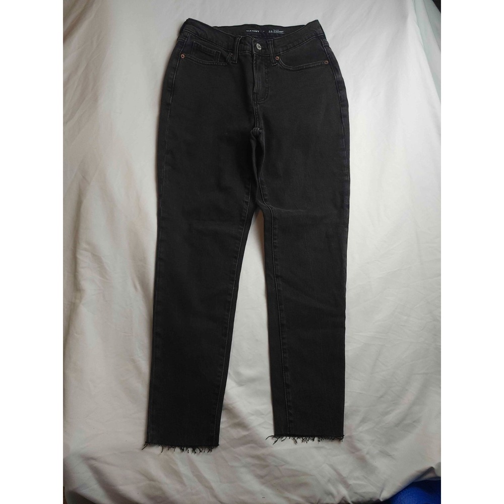 Old Navy OG Straight Jeans Womens Size 4 Black Denim High Rise Raw Hem Casual